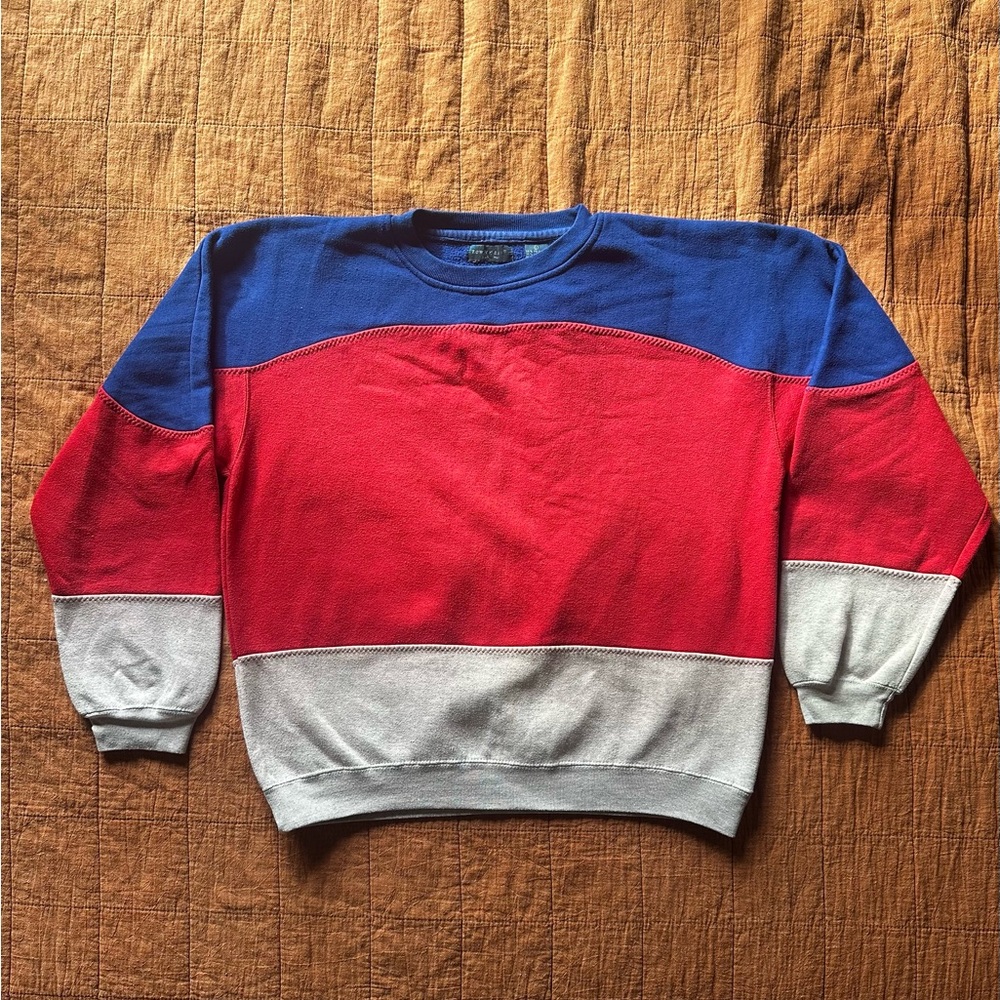 Towncraft Colorblock Crewneck Sweater - Red, Blue, and Gray Size L